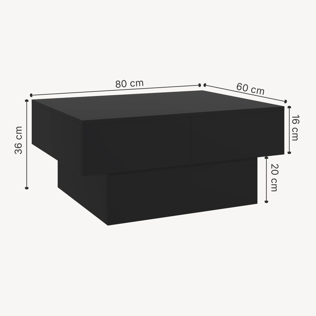 Tavolino Centrale Lens da Salotto con Piano Scorrevole 80 x 60 x 36 cm - Nero [en.casa]