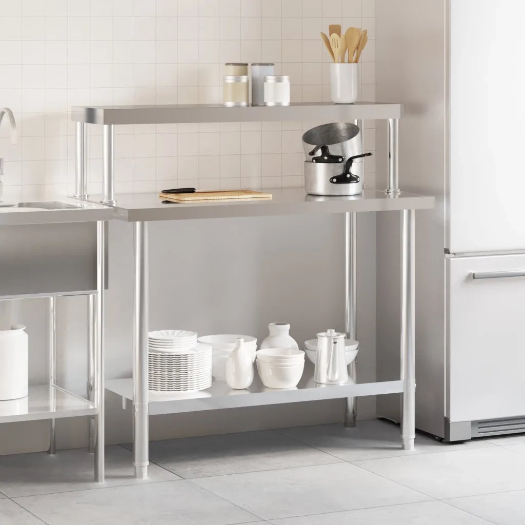 Tavolo Lavoro Cucina con Ripiano 110x55x120 cm Acciaio Inox CFW5974118