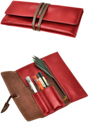 Etui in pelle morbida, manuale, per carta da lettera, regalo ideale (3,3 * 0,4 * 7,8"), rosso