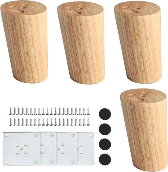 Piedi di tavolo in legno 4 pezzi, tolti e con angolo, sostituzione - 8 cm, piastre di montaggio, viti, piedi di banco, sedie, armadi