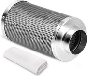 Filtro di Carbone Attivo 4 pollici x 14 pollici - Lame Rottate - Regolatore di Odi per Grow Tent - Filtro Inline per Duct - Schiuma per Eliminare Odi - Acciaio Inox
