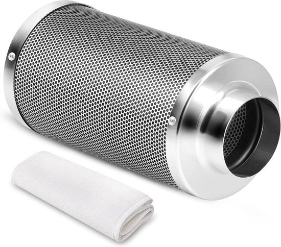 Filtro di Carbone Attivo 4 pollici x 14 pollici - Lame Rottate - Regolatore di Odi per Grow Tent - Filtro Inline per Duct - Schiuma per Eliminare Odi - Acciaio Inox