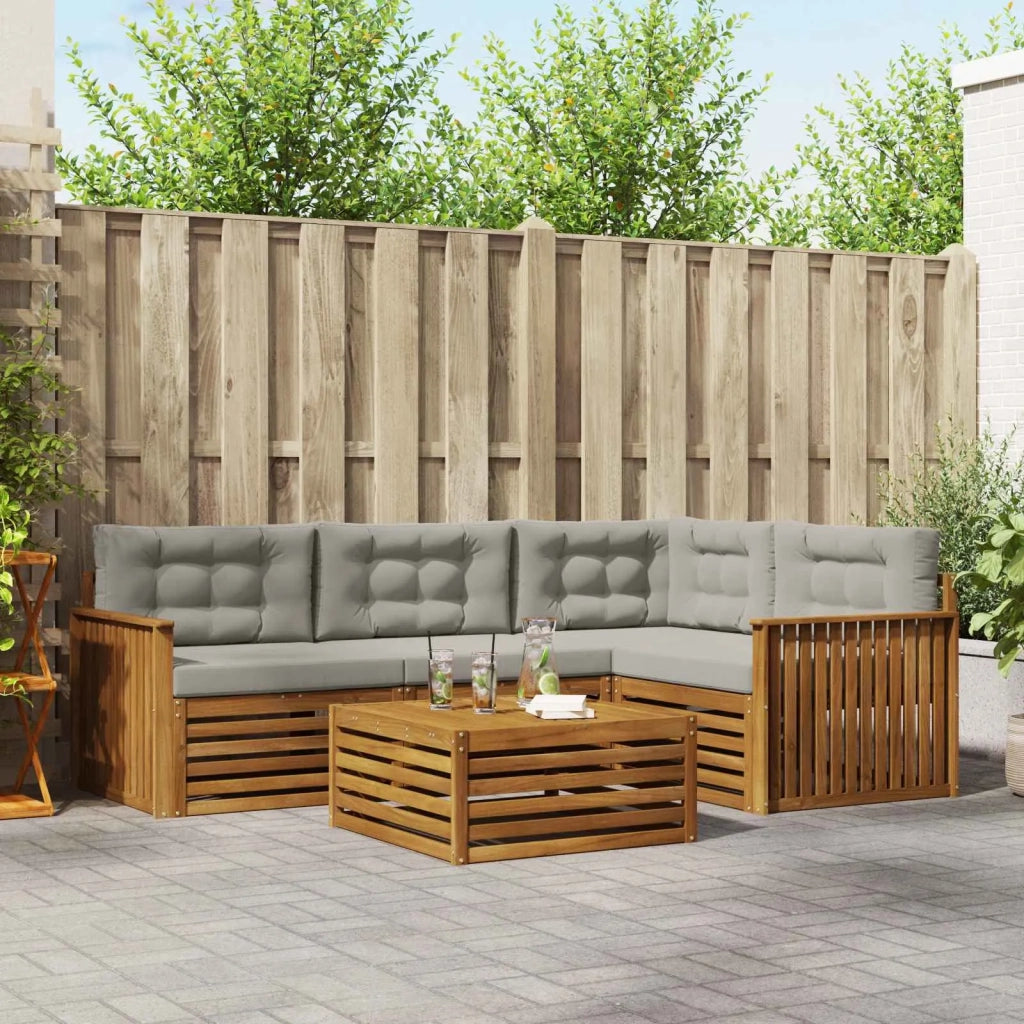 Set di divani da esterno 5 pcs Grigio Naturale e Chiaro