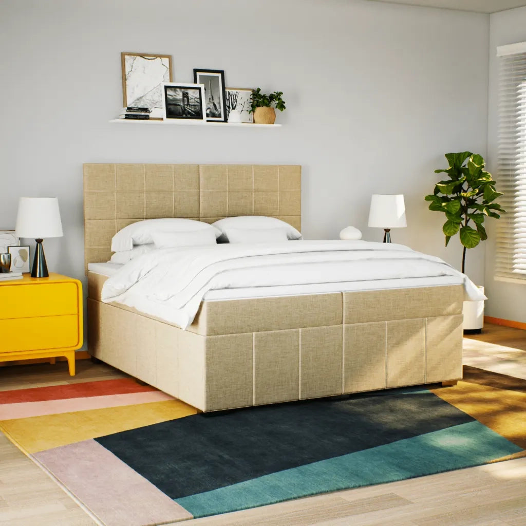 Giroletto a Molle con Materasso Crema 200x200 cm in Tessuto 3294080