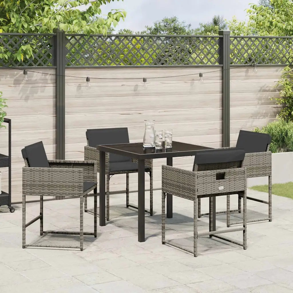 Set da Pranzo per Giardino 5 pcs Grigio polyrattan