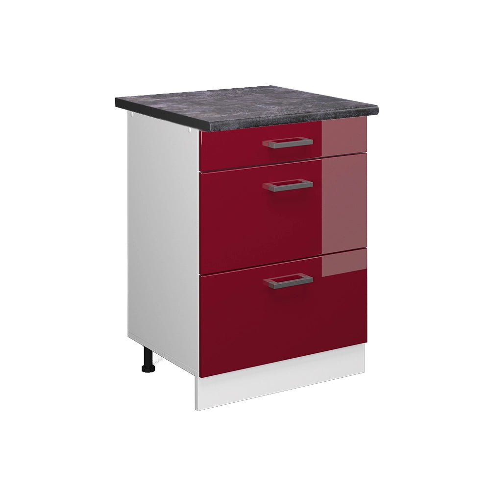 Vicco Mobiletto base per cucina Rosso lucido 60 cm con cassetti, PL Antracite