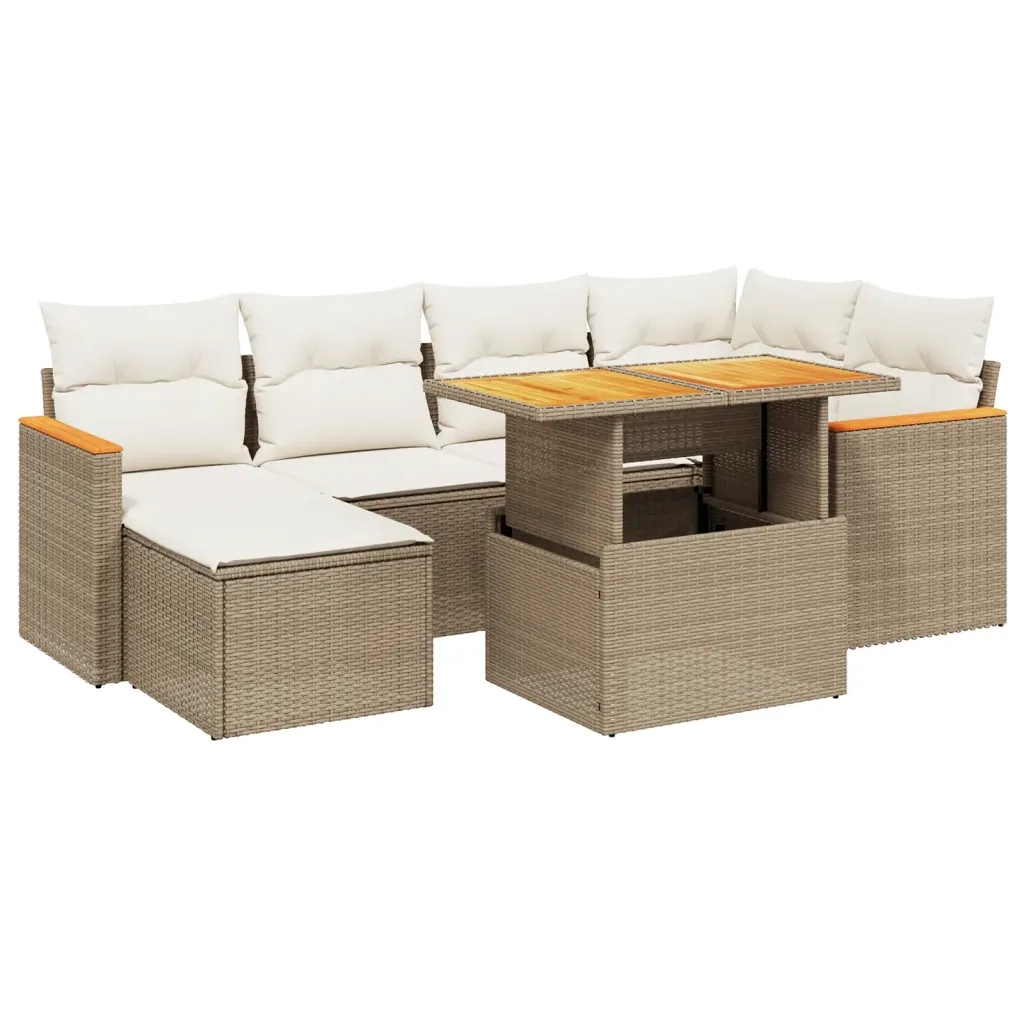 Set Divani da Giardino 7 pz con Cuscini Beige in Polyrattan 3273179