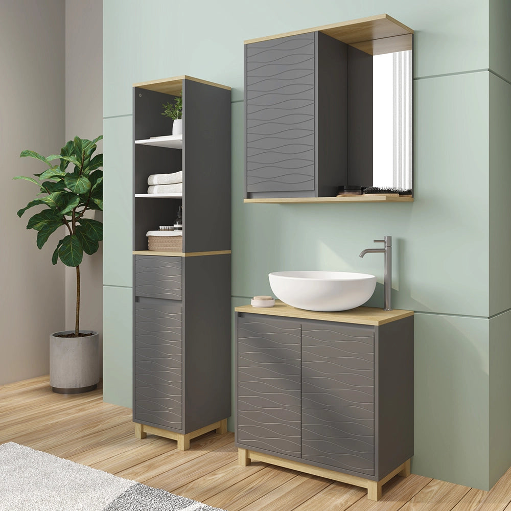 Vicco Set di mobili da bagno Antracite/quercia 3 parti, con colonna