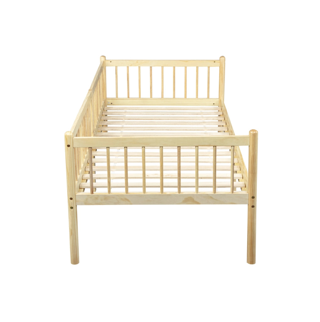 Letto da giorno 90x200 cm con sponde a tre lati; in legno di pino naturale