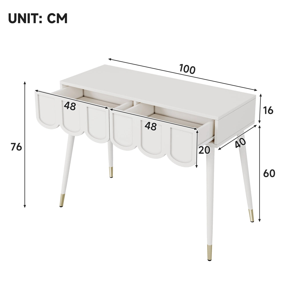 Tavolo Toeletta con 2 Cassetti e Gambe in Metallo ¨C MINIMAL ¨C Bianco 100x40x76 cm