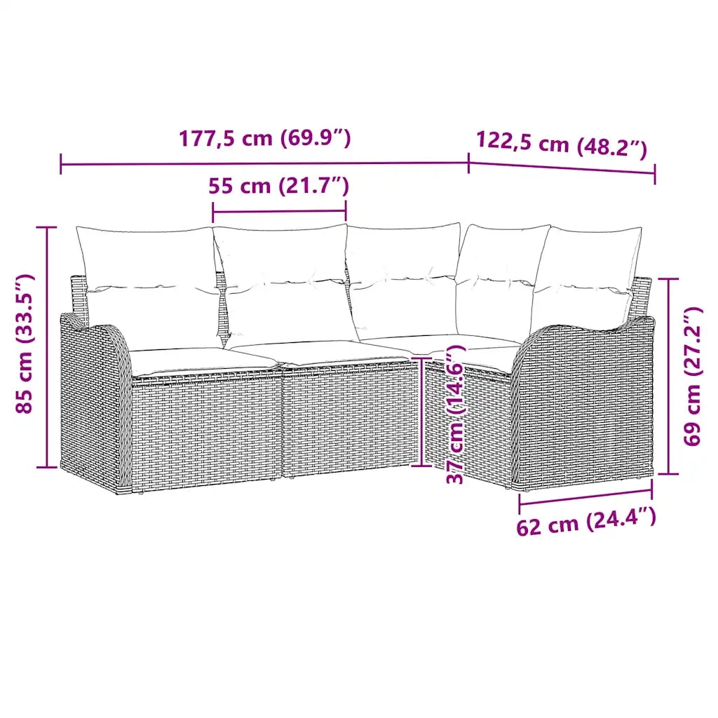 Set Divano da Giardino 4 pcs Beige polyrattan 3345680