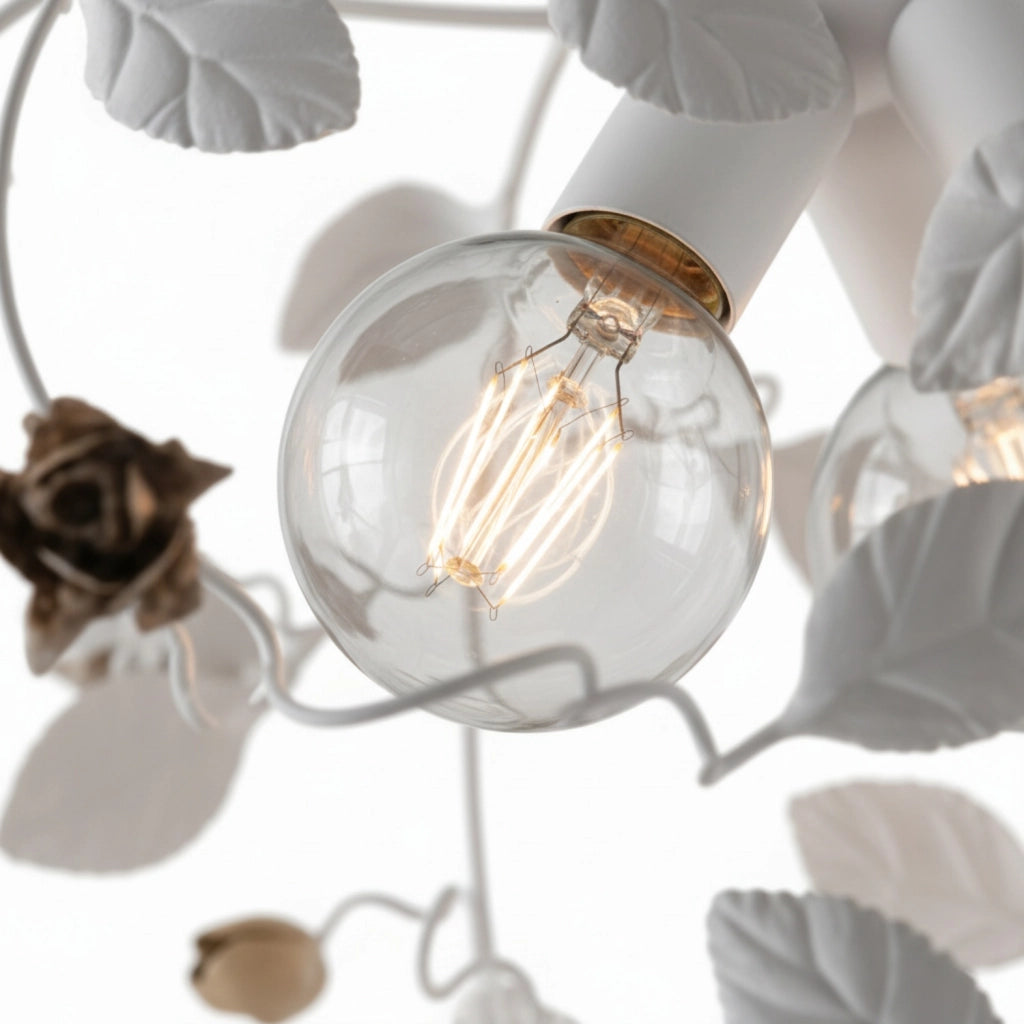 Lampadario Shabby Chic Bella Metallo Bianco 5 Luci E27