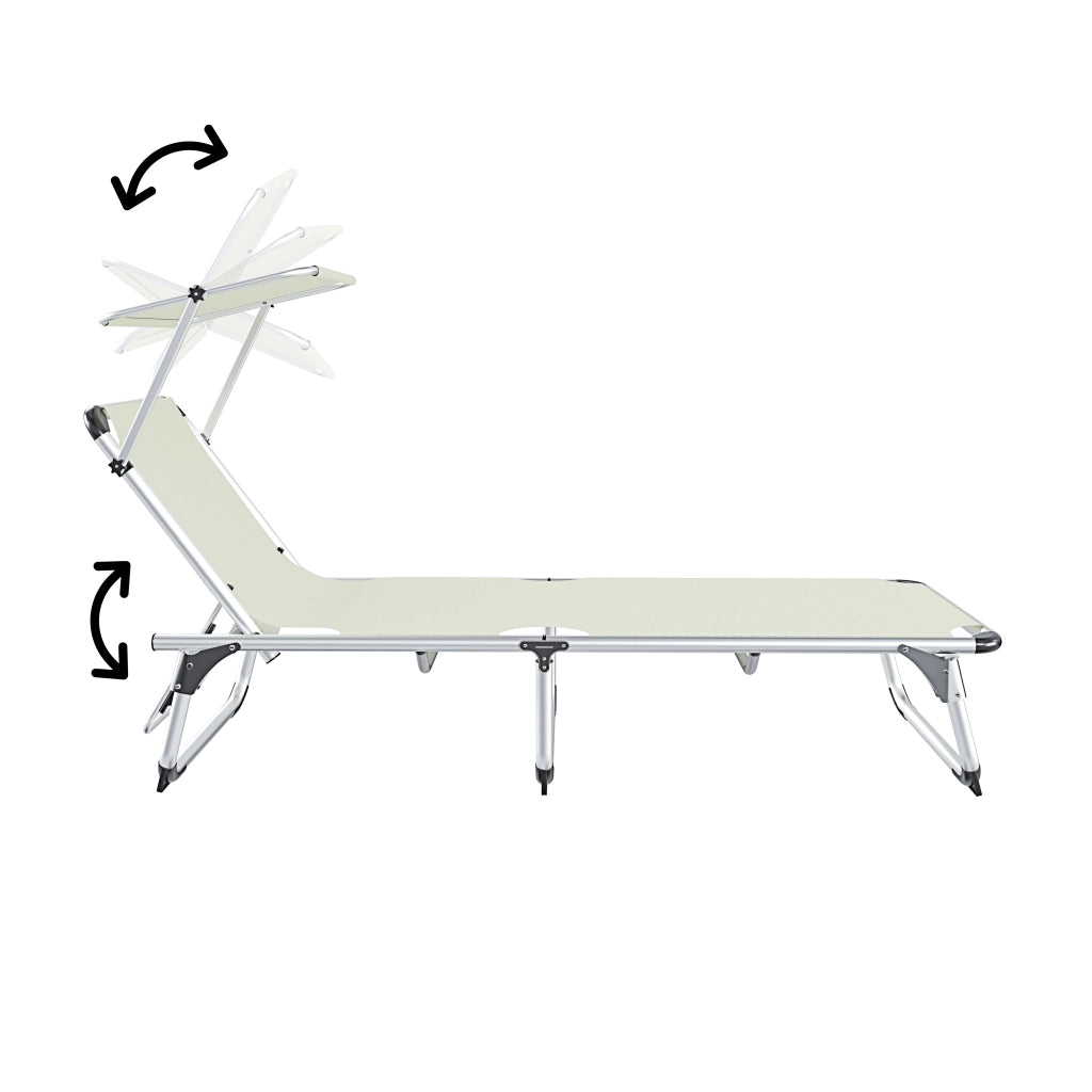 Lettino Pieghevole Prendisole Con Tettuccio Parasole Schienale Reclinabile Regolabile in 6 Posizioni Struttura In Alluminio Sedia Sdraio Per Spiaggia Mare Giardino Piscina 187 x 59 x 29 Cm (Beige)