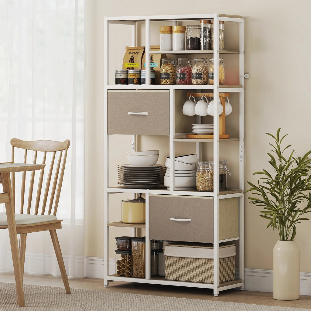 Libreria con 2 cassetti in tessuto e 9 ripiani aperti ¨C Zephmum ¨C Bianco 72.5x30x150 cm
