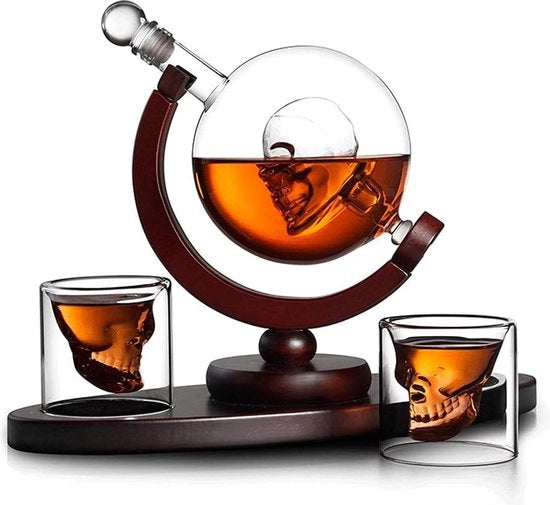 Set di caraffa di whisky con ciotola in vetro e contenitore in legno di noce da 850 ml - per whisky, vodka e rum - regalo per papà