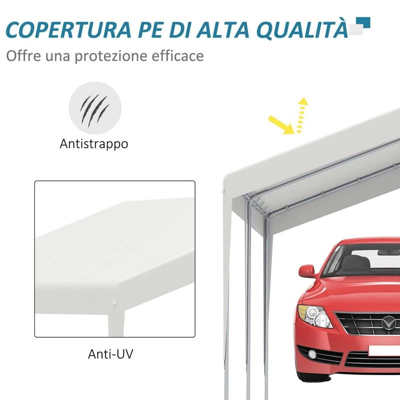 GARAGE PORTATILE 4X4 M CON TETTOIA ANTI UV, PIOGGIA E VENTO PER VEICOLI, MATRIMONI E FESTE - BIANCO