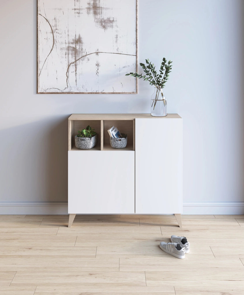 Scarpiera Herdasa effetto rovere chiaro ante bianche 87x90x27