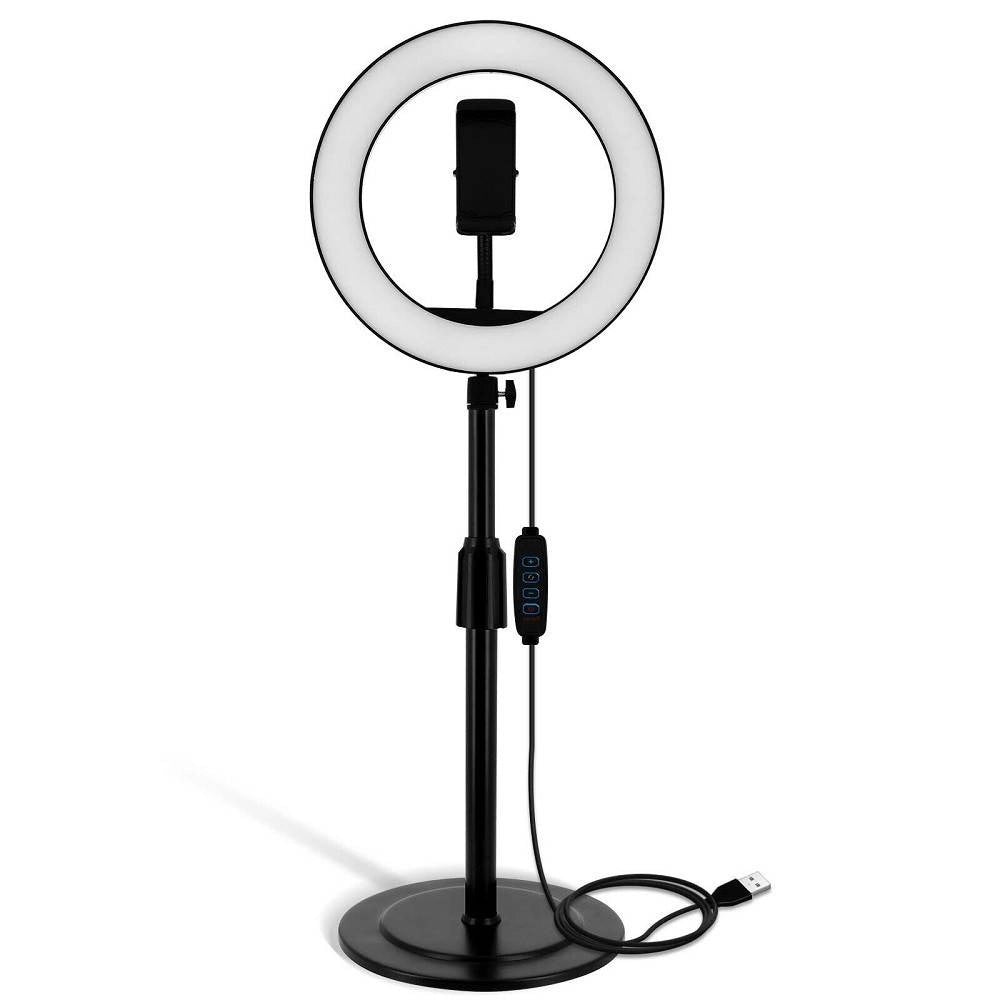 Trade Shop - Luce Led Ad Anello Luminoso Per Selfie Staffa Da Tavolo 10w Diametro 26cm Bd2607 -