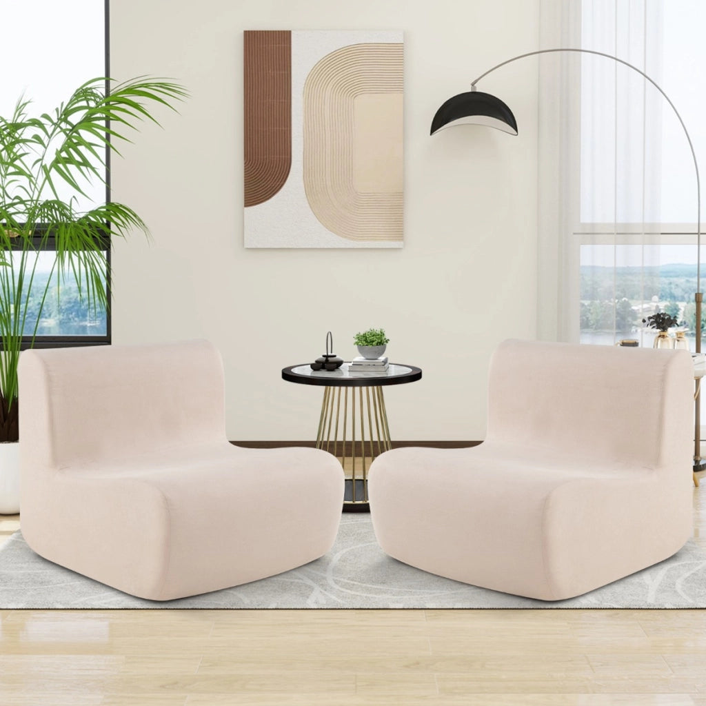 Poltrona sacco divano pigro da pavimento con morbido velluto e supporto ergonomico, Poltrona singola da lettura Beige-Divani da terra