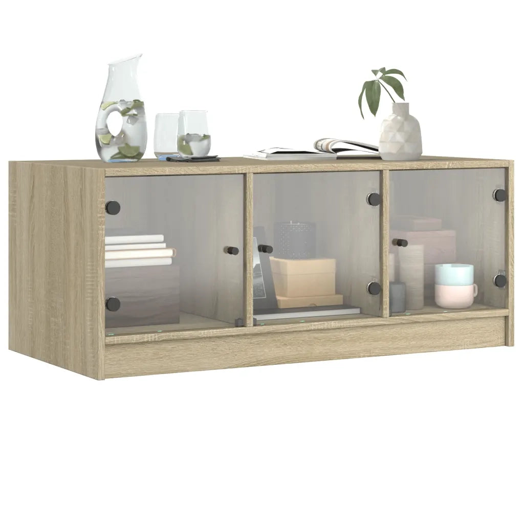 Tavolino da Salotto con Ante in Vetro Rovere Sonoma 102x50x42cm 836415