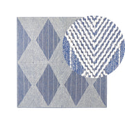 Tappeto in lana beige chiaro e blu poliestere 200 x 200 cm intrecciato a mano motivo geometrico boho soggiorno camera da letto