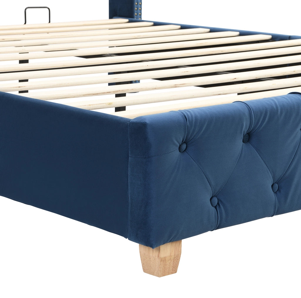 Letto imbottito blu 160x200 cm in velluto con rete