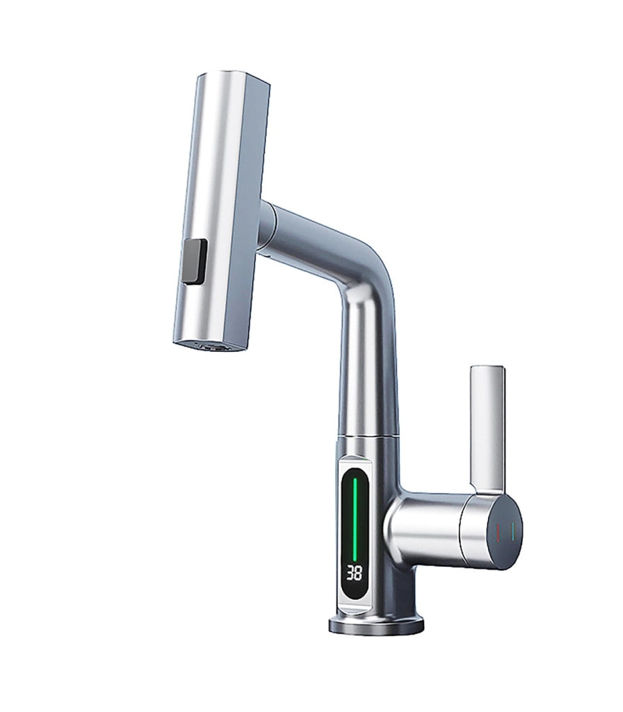 Rubinetto Lavandino Display LED Temperatura LH-189 | Lega | Estraibile 3 modi | Altezza regolabile per Lavare Testa