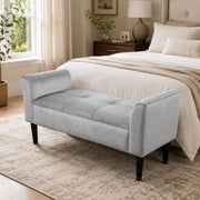 Panca imbottita 116x44x56 cm con bracciolo e motivo trapuntato in velluto e MDF grigio