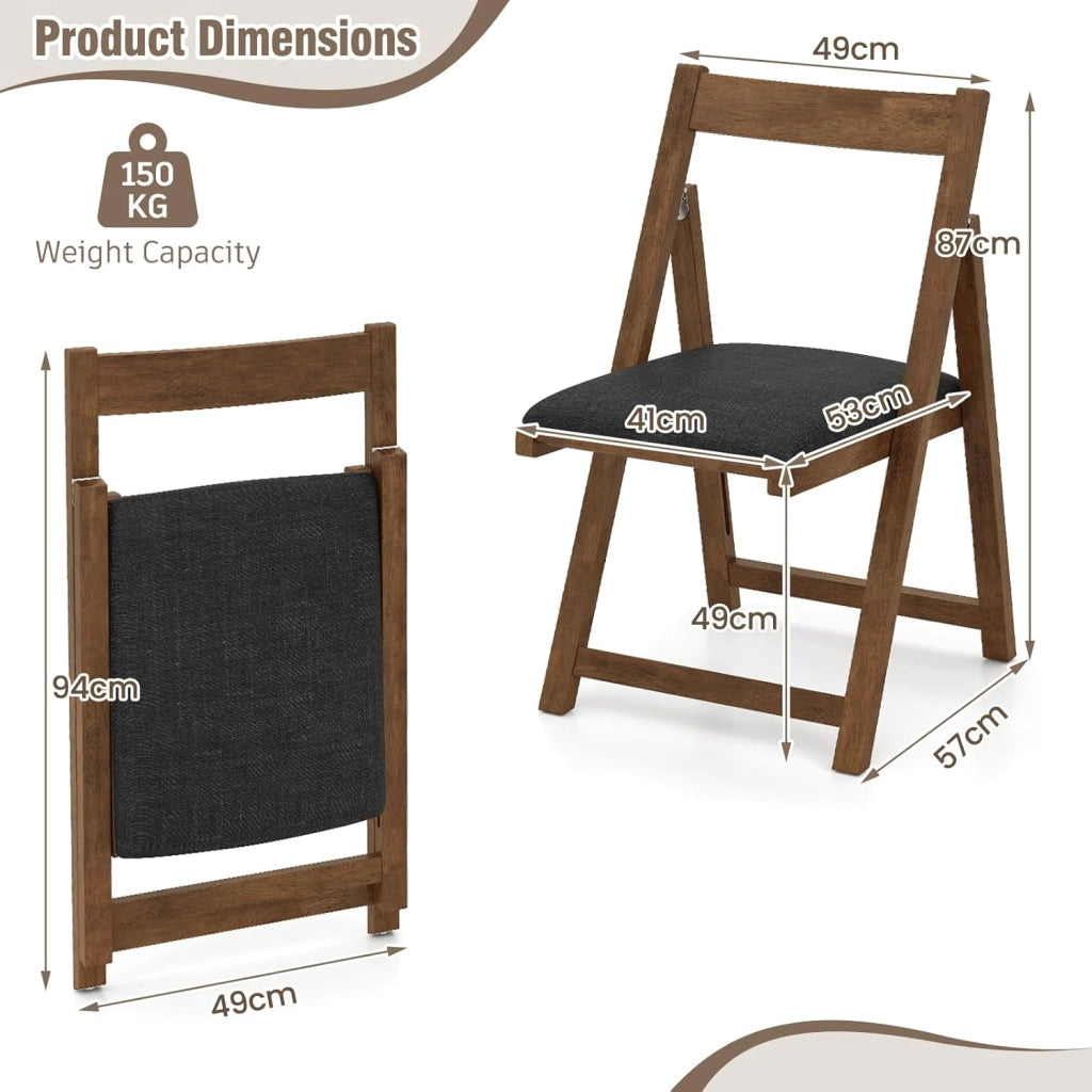 Set di 2 sedie pieghevoli in legno, sedie con seduta imbottita, schienale, telaio stabile in legno di gomma, carico 150 kg, design compatto per sala da pranzo, cucina, soggiorno