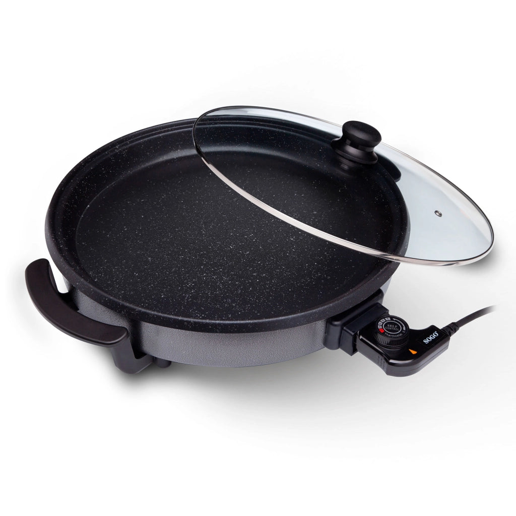 Padella elettrica multifunzione 42 cm con coperchio in vetro, termostato regolabile 240°C rivestimento antiaderente pietra 1500W - Sogo