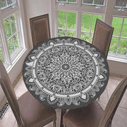 Tavolo Rotondo Copricuscino Impermeabile Nero Grigio Mandala Copertura Tavolo Casa Festa Cucina Pranzo - Tavolo Circolare 3D Resistentente ai Macchiamenti Impronte di Polvere Pulibile - 120cm