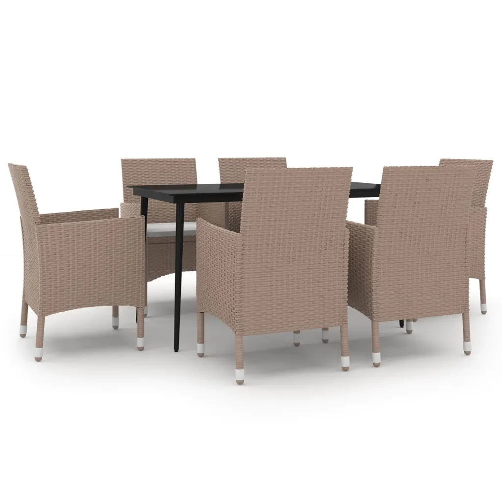 Set da Pranzo per Giardino 7 pz con Cuscini Polyrattan e Vetro 3099754