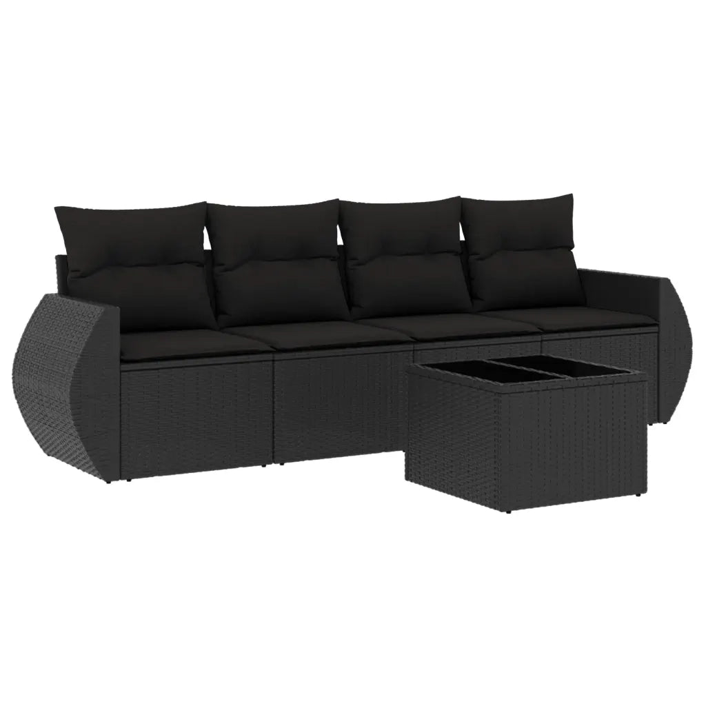 Set Divani da Giardino 5 pz con Cuscini in Polyrattan Nero 3221084