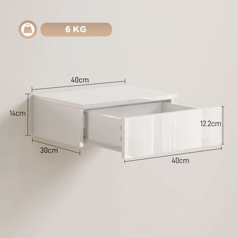 Set di 2 comodini a parete con cassetto, per camera da letto, in truciolato, bianchi