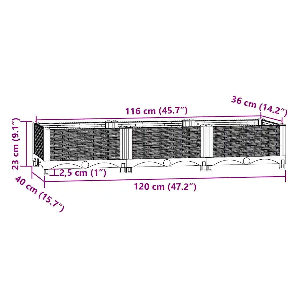 Fioriera Rialzata 120x40x23 cm in Polipropilene 153291