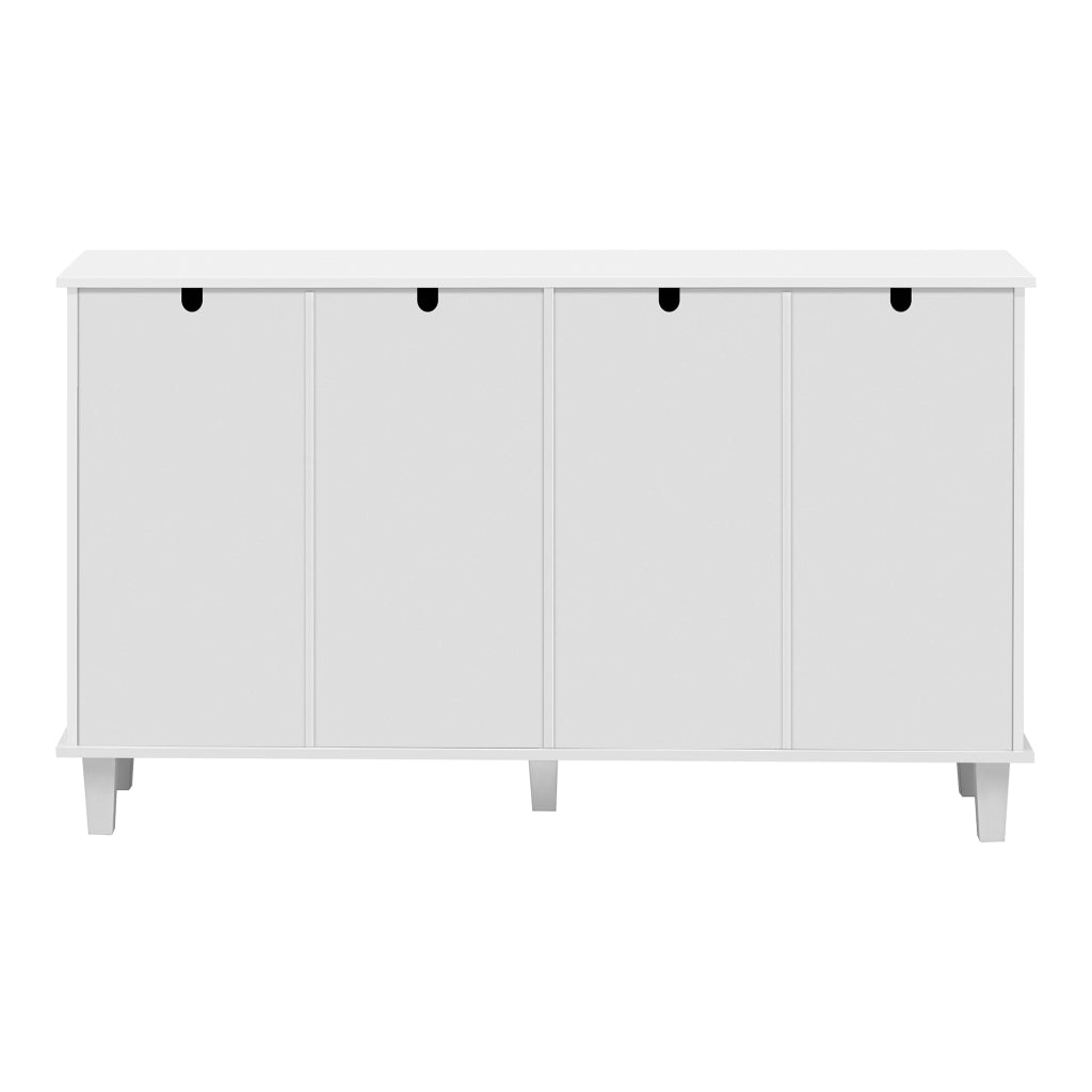 Credenza con quattro ante a specchio, due cassetti e ripiano regolabile in MDF bianco per soggiorno 140 × 40 × 83 cm