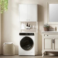 Mobile Bagno Sopra WC e Lavatrice con Armadietto e Ripiano Aperto, 64x20x180 cm, Bianco