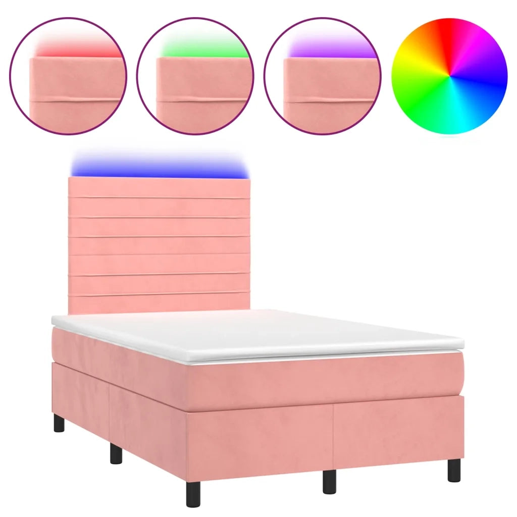 Letto a Molle con Materasso e LED Rosa 120x200 cm in Velluto 3136178