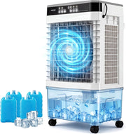 Condizionatore Portatile 3 in 1, Raffreddatore d'Aria con Ruote, Serbatoio, Timer 12H e Telecomando, 2 Modalità & 3 Velocità, Ventilatore & Umidificatore, per Casa, Ufficio (45 x 33 x 77,5 cm)