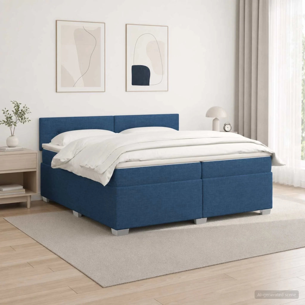 Letto con Box Spring, Materasso e LED Blu 200 x 200 cm Tessuto 3452028
