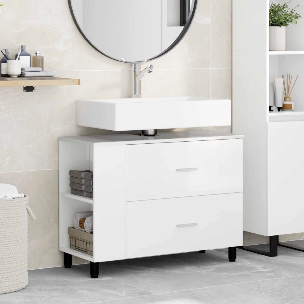 Mobiletto da bagno Bianco Lucido 80 x 35 x 60 cm