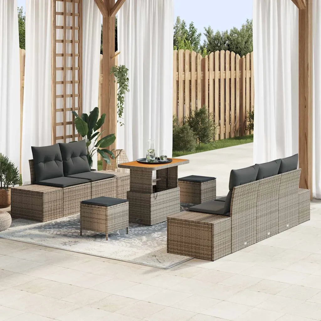Set Divano da Giardino con cuscino 8 pcs Grigio Poly Rattan 3364683
