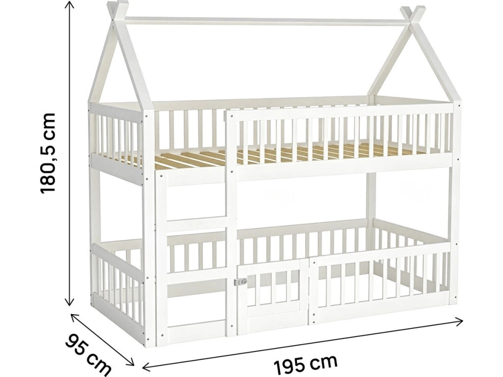 Letto a castello a forma di casetta in legno con scaletta "Laith" - 90 x 190 cm - Bianco