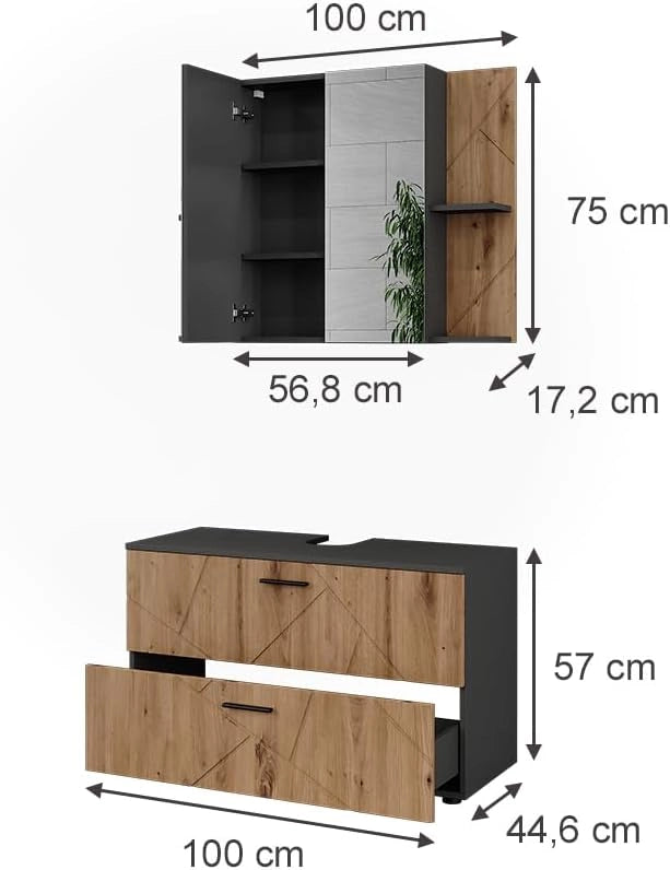 Set di mobili da bagno Irma, Antracite/Artisan, 2 parti