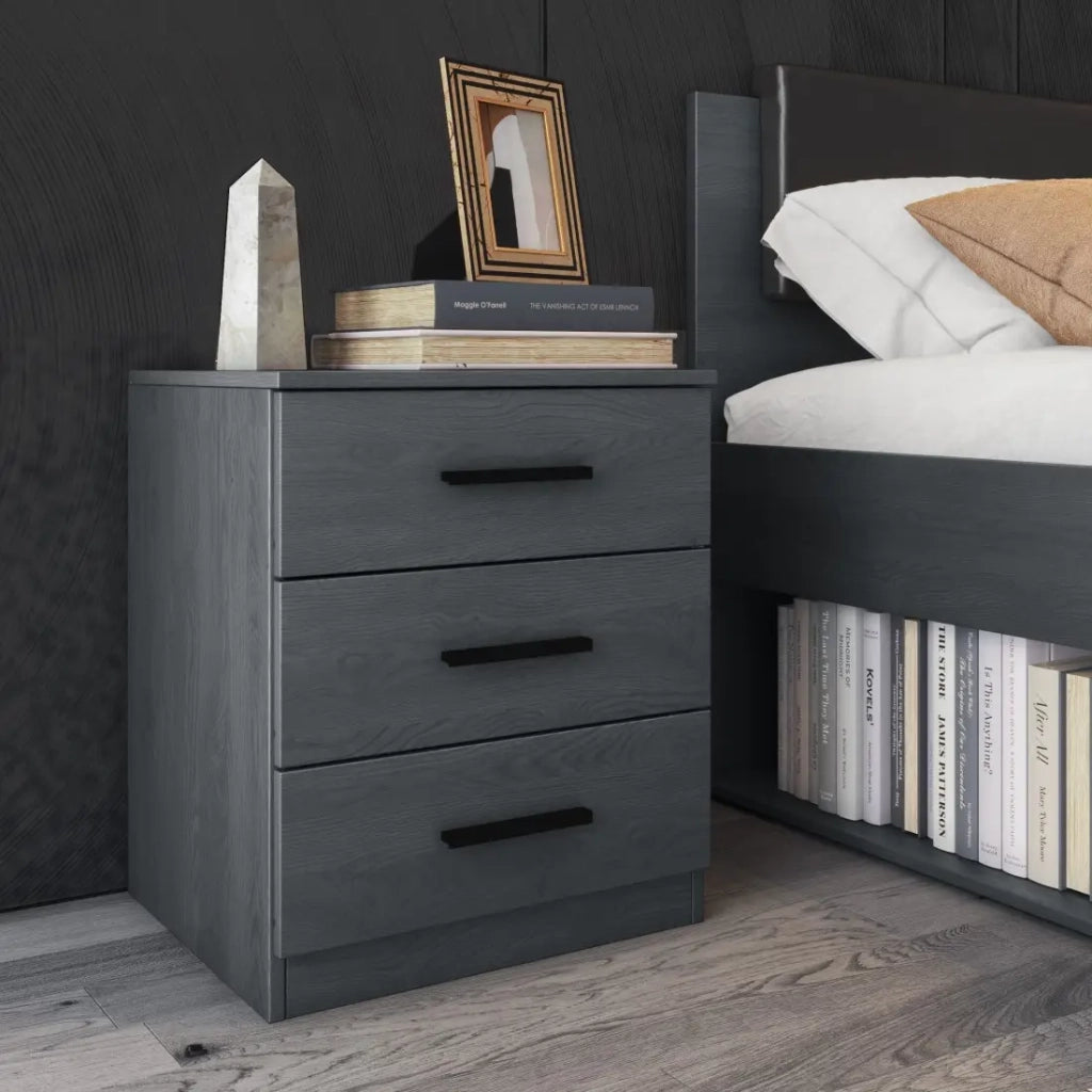 Comodino FLOYD – 3 cassetti – Effetto legno grigio
