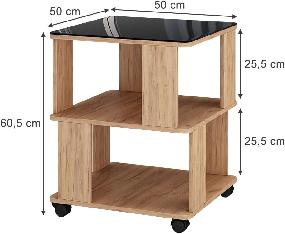 Tavolino Velito, Rovere Goldkraft/nero, 50 x 50 cm, con ruote per un posizionamento flessibile negli ambienti domestici