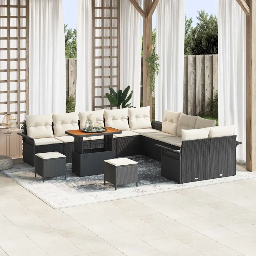 Set Divano da Giardino con cuscino 13 pcs Nero e Crema