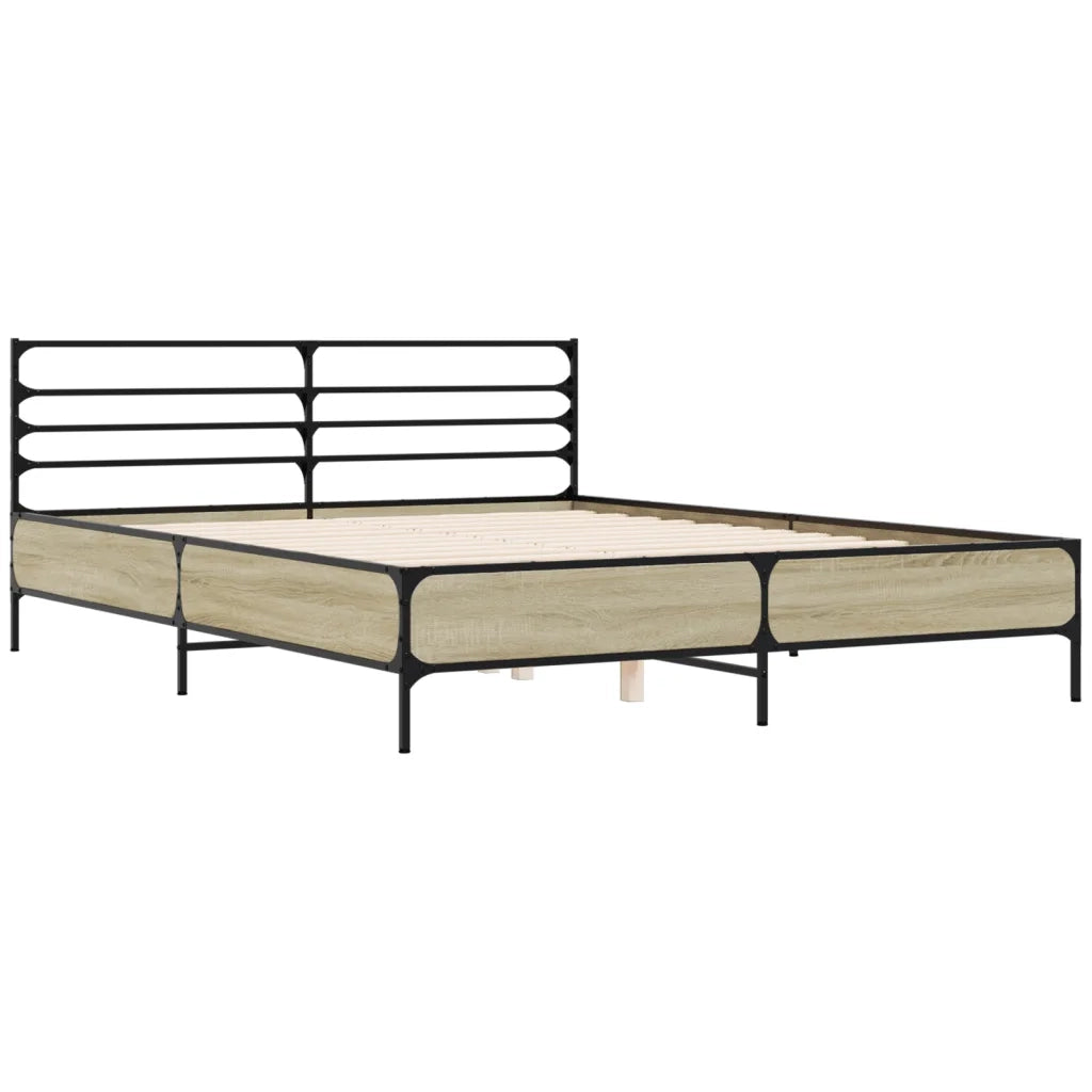 Letto matrimoniale | Letto per adulti | Giroletto Rovere Sonoma 150x200 cm in Legno Multistrato Metallo