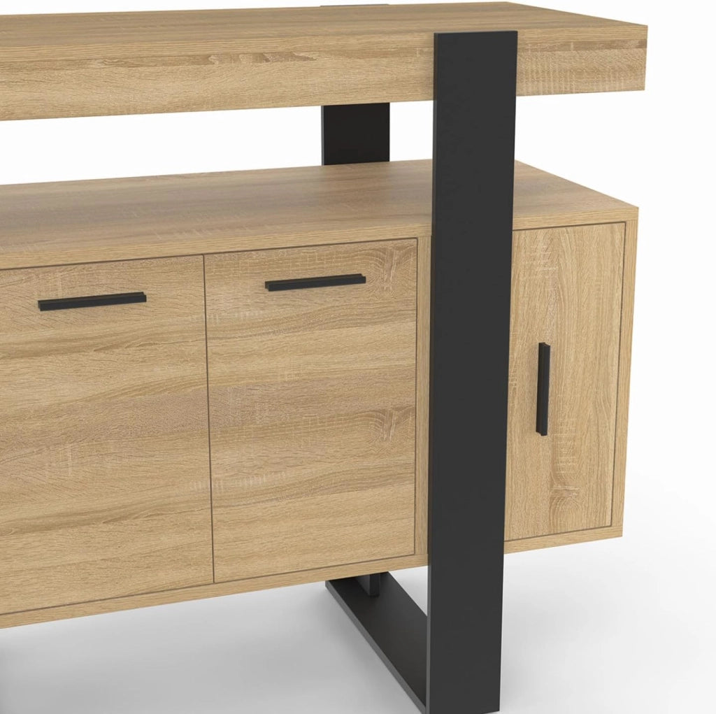 Credenza PHOENIX a 4 ante, legno e nero, 100 cm