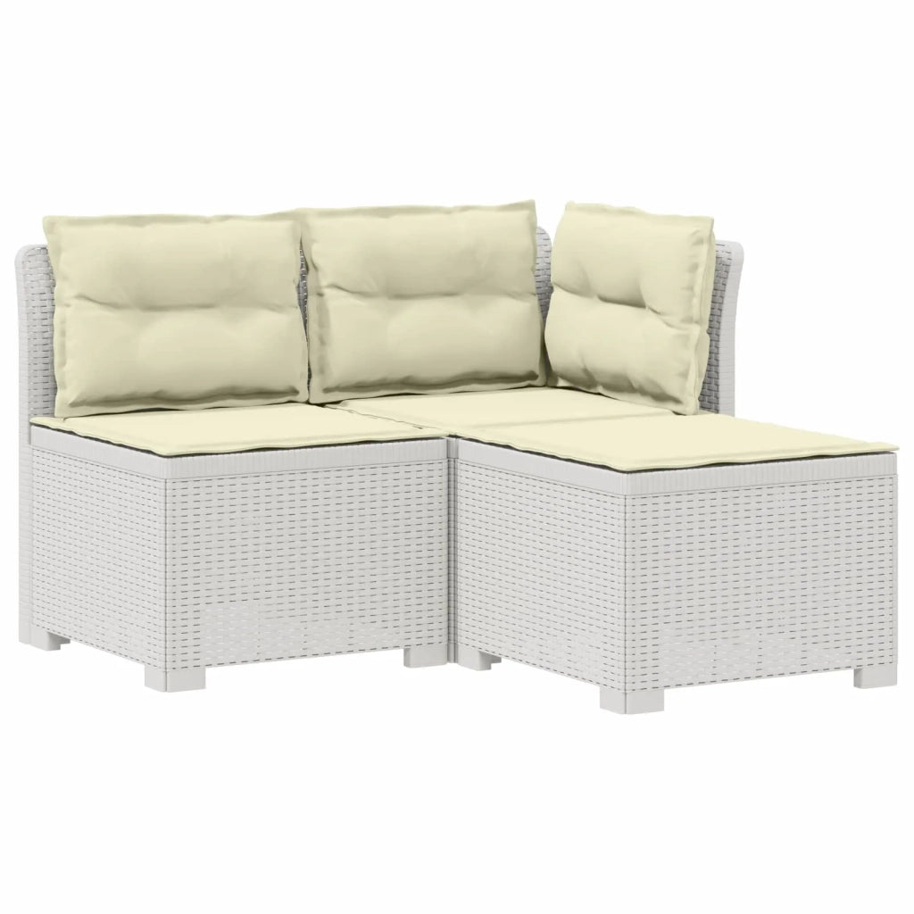 Divano da esterno-Divano da Giardino 3 posti con cuscini in look rattan PP Bianco 336699